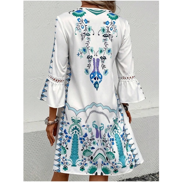 Boho Floral Print Lace Ruffle Sleeve Dress - Picture 5 of 5